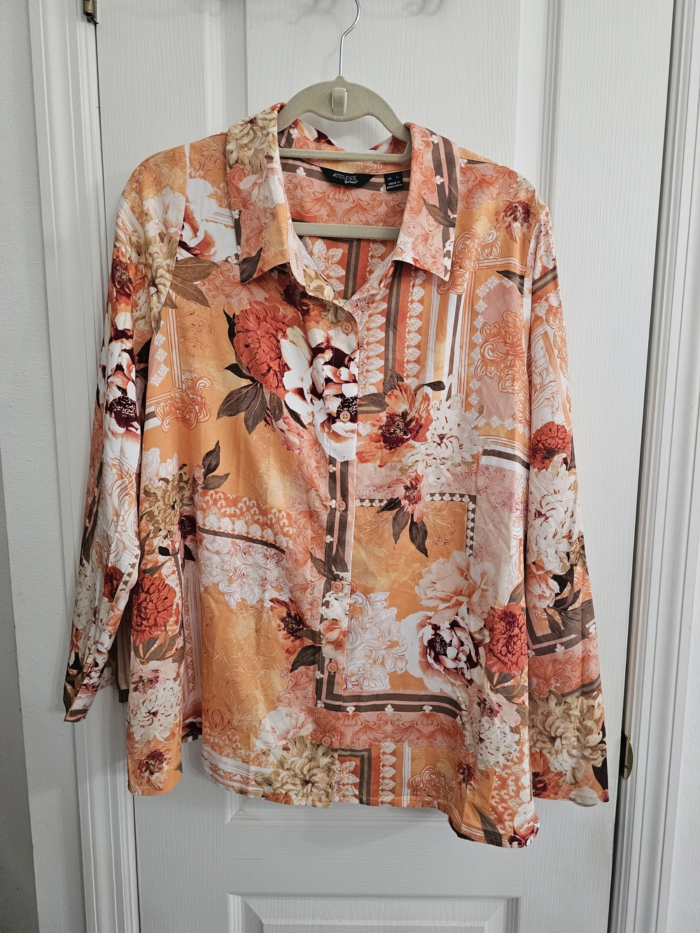 Attitudes by Renee Orange Floral Button-Down Shirt